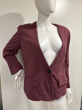 Cartonnier by Anthropologie Single-Button Deep V Blazer Jacket - Burgundy